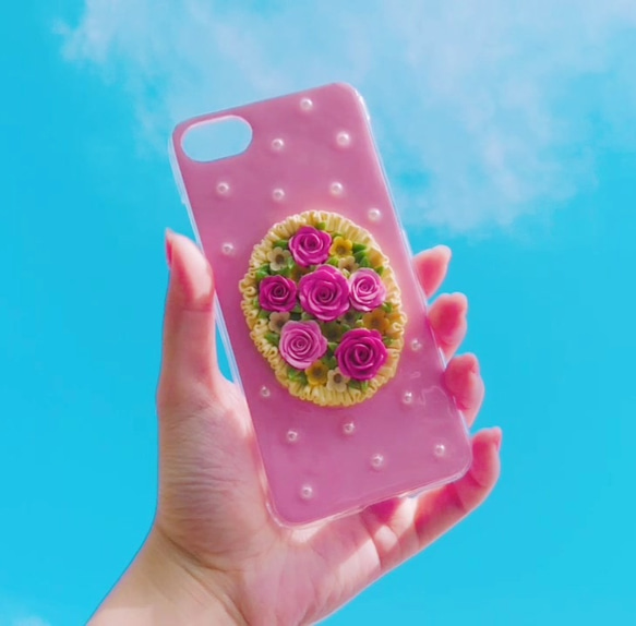 お花が可愛いスマホケース"Rose Garden"/iphone7(ベビーピンク×オーロラ) 2枚目の画像