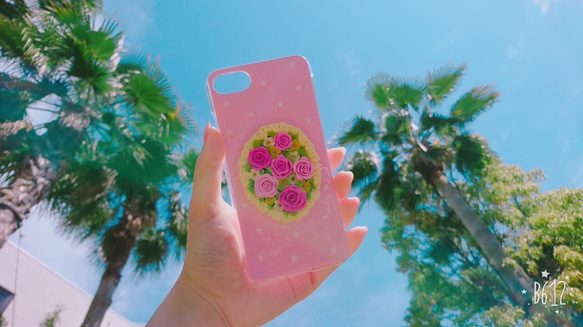 お花が可愛いスマホケース"Rose Garden"/iphone7(ベビーピンク×オーロラ) 4枚目の画像