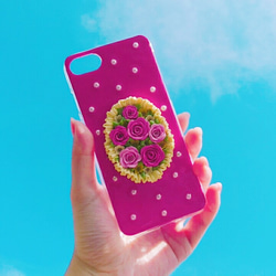 お花が可愛いスマホケース"Rose Garden"/iphone7(ショッキングピンク×オーロラ) 2枚目の画像