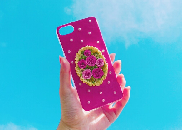 お花が可愛いスマホケース"Rose Garden"/iphone7(ショッキングピンク×オーロラ) 2枚目の画像