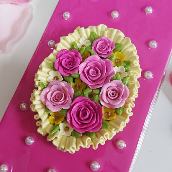 お花が可愛いスマホケース"Rose Garden"/iphone7(ショッキングピンク×オーロラ) 3枚目の画像