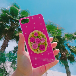 お花が可愛いスマホケース"Rose Garden"/iphone7(ショッキングピンク×オーロラ) 4枚目の画像