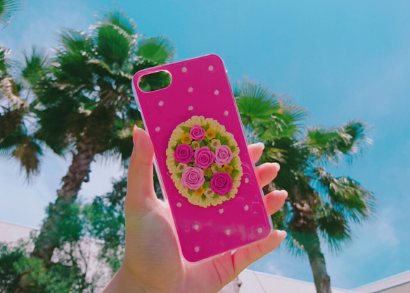 お花が可愛いスマホケース"Rose Garden"/iphone7(ショッキングピンク×オーロラ) 4枚目の画像