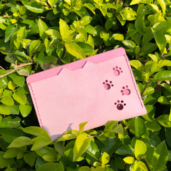 真皮刷蠟卡片夾*喵的足跡系列*~櫻花粉 第4張的照片