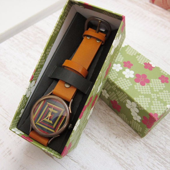 熊本Color Igusa x Gin Kobo手工手錶To木皮革皮帶顏色橘 第6張的照片