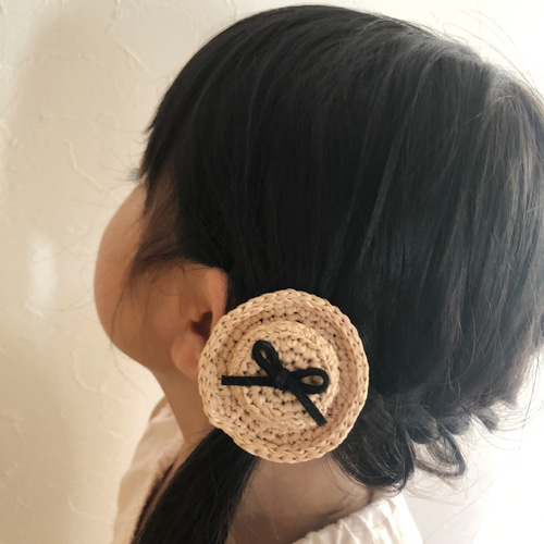 ミニチュアサイズの麦わら帽子ヘアゴム ヘアゴム ☆のんびり