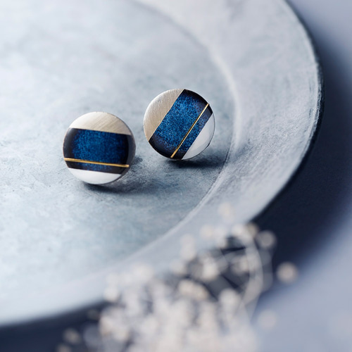 美濃焼 陶器 クラシックライン ピアス／イヤリング｜藍 ネイビー