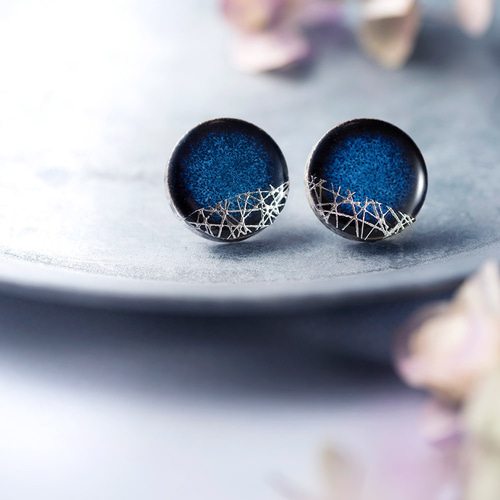 美濃焼 木漏れ日 シルバー ピアス イヤリング タイル 陶器 伝統工芸品