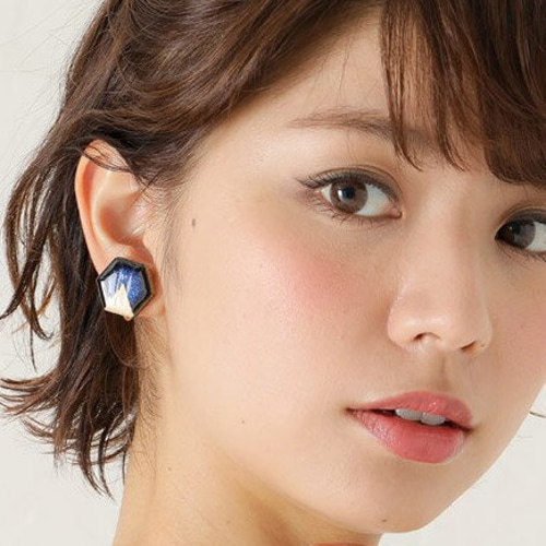 美濃焼 陶器 月華 ピアス／イヤリング｜藍 ネイビー 六角 ピアス