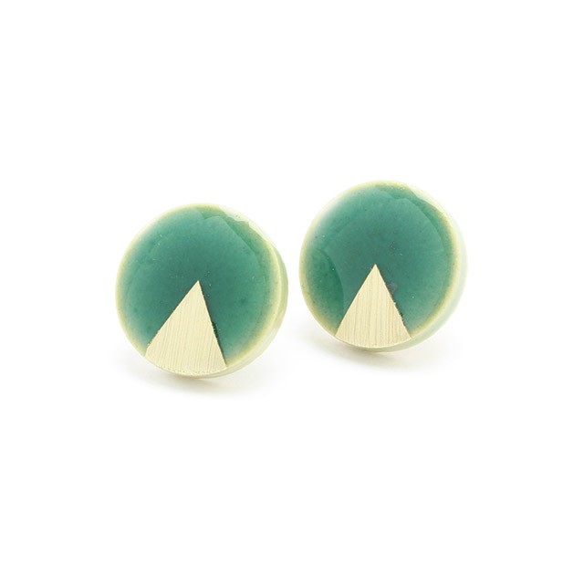 陶器 丸 青磁色 月華 ピアス＆イヤリング 美濃焼 伝統工芸品        Ω
