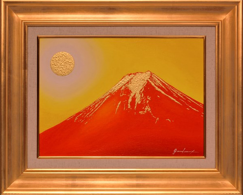 ○『富士吉田から金の赤富士』○がんどうあつし絵画油絵額付横