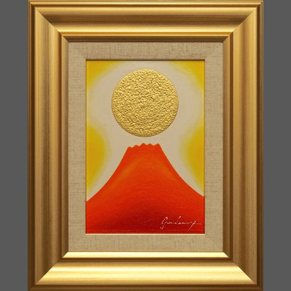 オーダー制作2ヶ月前後○小さい油絵○『金の太陽の日の出赤富士