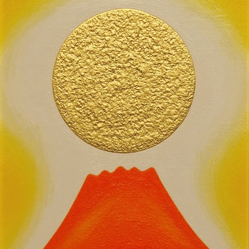 ●『金の太陽の日の出赤富士(富士吉田)』●がんどうあつし絵画油絵額縁付開運富士山 アトリエ富士吉田から金の赤富士○がんどうあつし絵画油絵F6号
