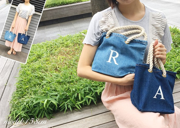 【オーダーメイド】【ブルー】hand Initial Bag/デニムハンドイニシャルバッグ♪わんちゃん散歩にも♪ 3枚目の画像