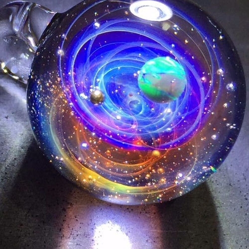 カラー宇宙モチーフボロシリケイトガラスペンダント黄金の粒