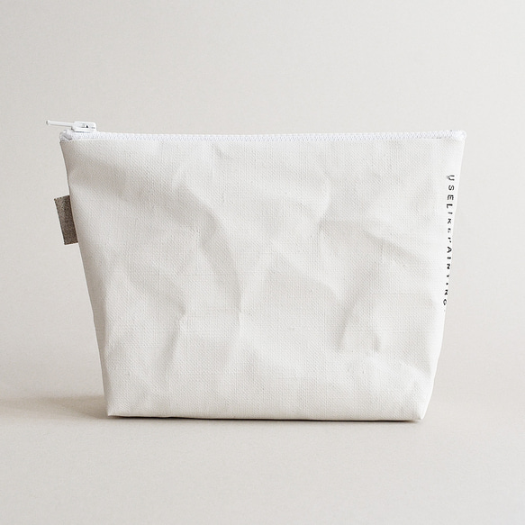 油絵のカンヴァスで作ったシンプルなジップポーチ｜ZIP POUCH(S) PL/WHITE 3枚目の画像