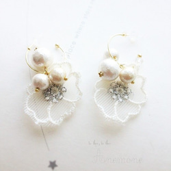 anemone_白いアネモネとコットンパールのピアス 5枚目の画像