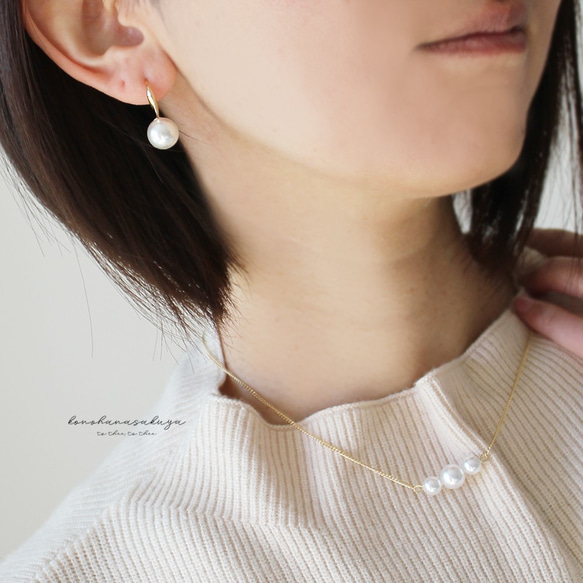 (coffret)pearl earrings & necklace＊大粒パールのピアス＆ネックレス 4枚目の画像