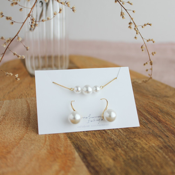 (coffret)pearl earrings & necklace＊大粒パールのピアス＆ネックレス 2枚目の画像