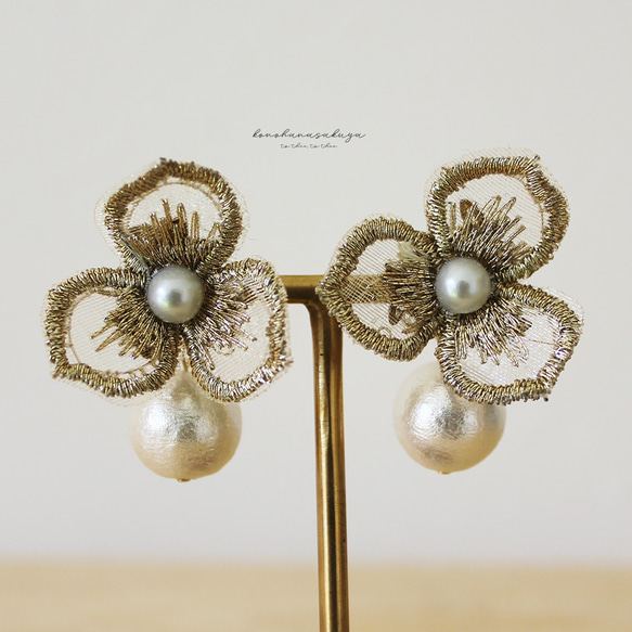 刺繡花朵蕾絲耳環 14kgf | 耳環 第8張的照片