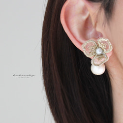 刺繡花朵蕾絲耳環 14kgf | 耳環 第10張的照片