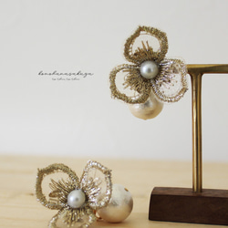 刺繡花朵蕾絲耳環 14kgf | 耳環 第9張的照片