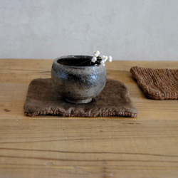 柿渋染め裂き織りポットマット：鍋敷き：茶 8枚目の画像