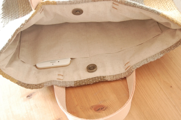 裂き織りストライプトートバッグ：秋色 5枚目の画像