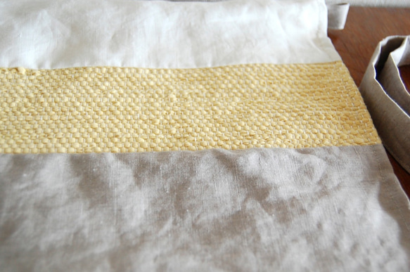 上質linenと(染)裂き織りワンショルダーバッグ：レモンイエロー 4枚目の画像