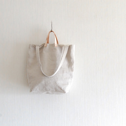 夏sale：2way：上質linenと裂き織りtoteバッグ 4枚目の画像