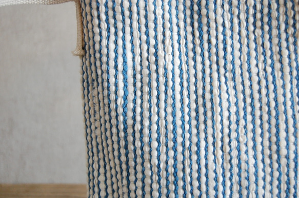 裂き織りポシェット：手紡ぎ藍染糸 5枚目の画像