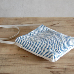 裂き織りポシェット：手紡ぎ藍染糸 8枚目の画像
