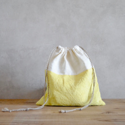 リネン巾着バッグ：植物染め：レモンイエロー 4枚目の画像