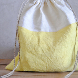 リネン巾着バッグ：植物染め：レモンイエロー 5枚目の画像