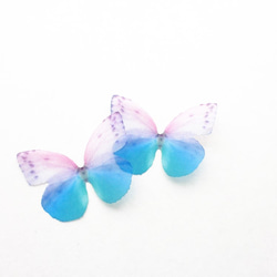 ちょうちょのパーツ 5cm シフォン オーガンジー 素材 蝶々 パーツ 蝶 ブルー ピンク オーロラ  ちょうちょ 1 2枚目の画像