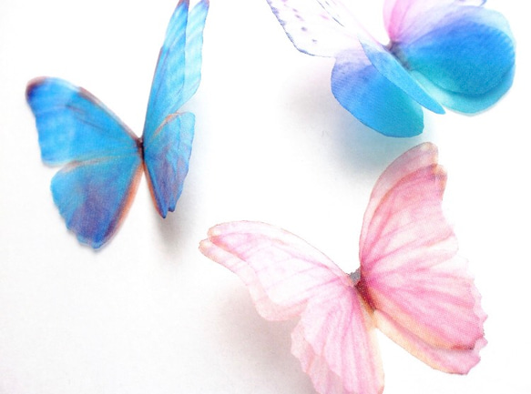 ちょうちょのパーツ 5cm シフォン オーガンジー 素材 蝶々 パーツ ピンク ブルー 5 8枚目の画像