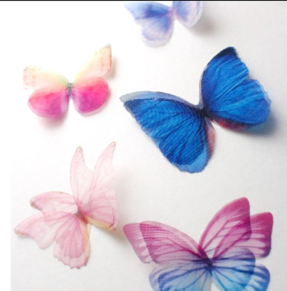 ちょうちょのパーツ 3cm シフォン オーガンジー 素材　蝶々 パーツ ブルー ピンク 25 5枚目の画像