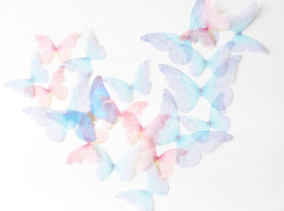ちょうちょのパーツ 3cm シフォン オーガンジー 素材 蝶々の素材　蝶 ピンク ブルー オーロラ 1 4枚目の画像