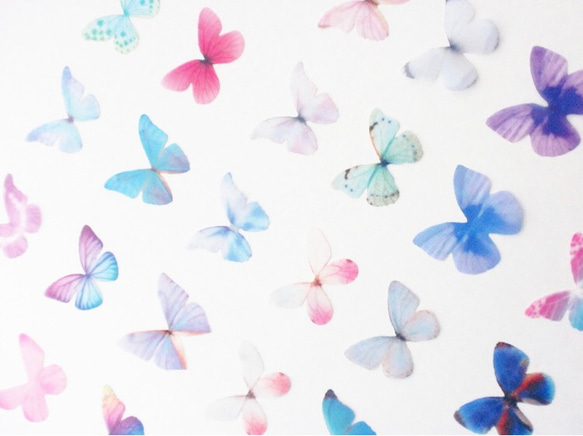 ちょうちょのパーツ 3cm シフォン オーガンジー 素材 蝶々の素材　蝶 ピンク ブルー オーロラ 1 6枚目の画像