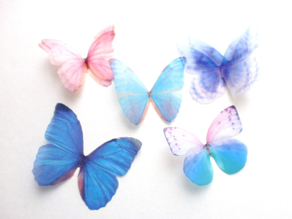 ちょうちょのパーツ　4cm シフォン・オーガンジー 素材 蝶々 パーツ 19 ブルー 水色　モルフォ蝶 2枚目の画像