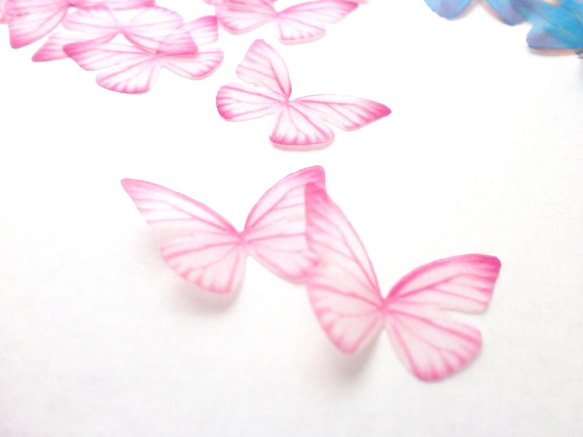 ちょうちょのパーツ 4cm シフォン・オーガンジー素材 蝶々パーツ 蝶の素材 ピンク ホワイト 7 1枚目の画像