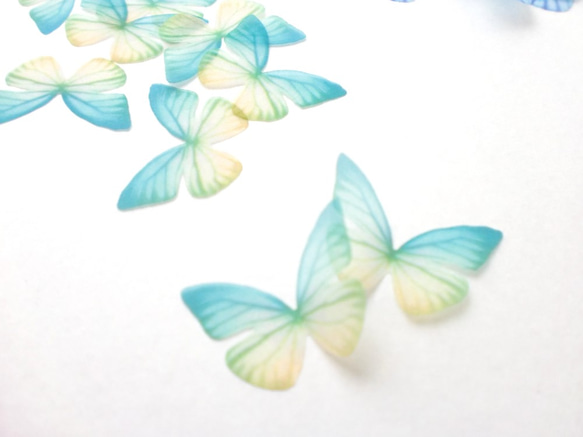 ちょうちょのパーツ 4cm シフォン・オーガンジー 素材 蝶々 パーツ グリーン イエロー 11 1枚目の画像