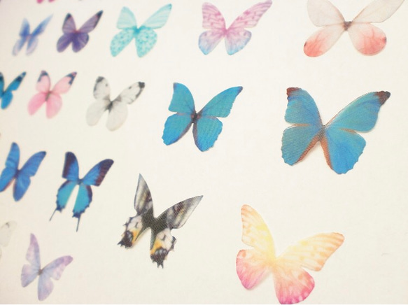 ちょうちょのパーツ 4cm シフォン・オーガンジー 素材 蝶々 パーツ ブルー パープル 6 7枚目の画像