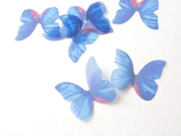 ちょうちょのパーツ 4cm シフォン・オーガンジー素材 蝶パーツ 青い蝶 1枚目の画像