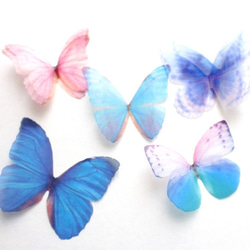 ちょうちょのパーツ 4cm シフォン オーガンジー 素材 蝶 パーツ 蝶々 ピンク 水色 オーロラ 1 3枚目の画像