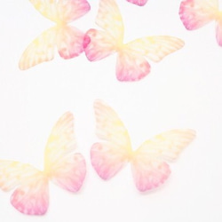 ちょうちょのパーツ 3cm シフォン オーガンジー 素材　蝶 パーツ　グラデーション ピンク イエロー 45 1枚目の画像