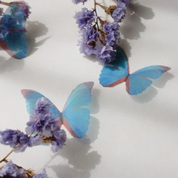ちょうちょのパーツ 5cm シフォン・オーガンジー素材　蝶 パーツ ブルー グリーン モルフォ 23 2枚目の画像