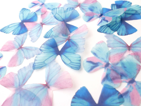 ちょうちょのパーツ 3cm シフォン・オーガンジー素材　蝶 パーツ ピンク ブルー 58 4枚目の画像