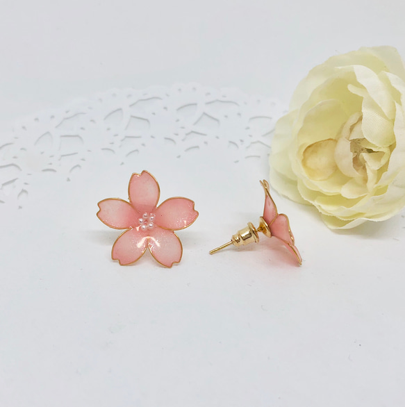 桜 ピアス  もも色 (sayuri様 オーダー品) 2枚目の画像