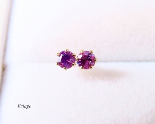 14kgf〉ピンキッシュパープルサファイアのスタッドピアス ピアス